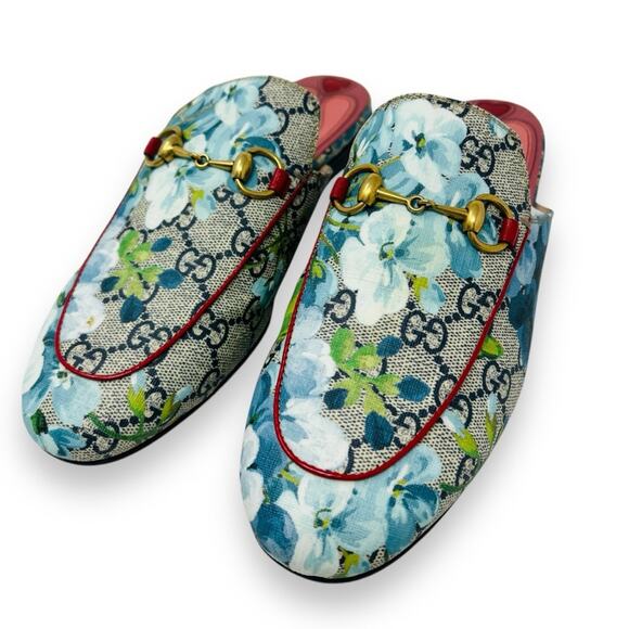 Gucci Princeton GG Monogram Floral Blooms Loafer Slipper Mule Blue 37 EU Women - Picture 4 of 14